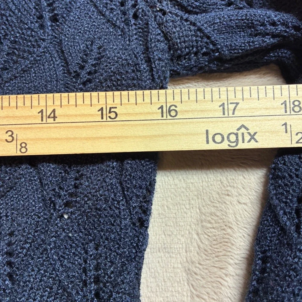 Handmade Vintage Navy Pointelle Knit 2 Piece Skirt Set Scalloped V-Neck Midi